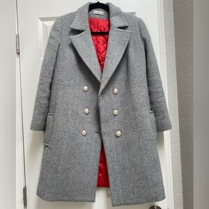 Gray winer coat with red inside liner size small was made to order